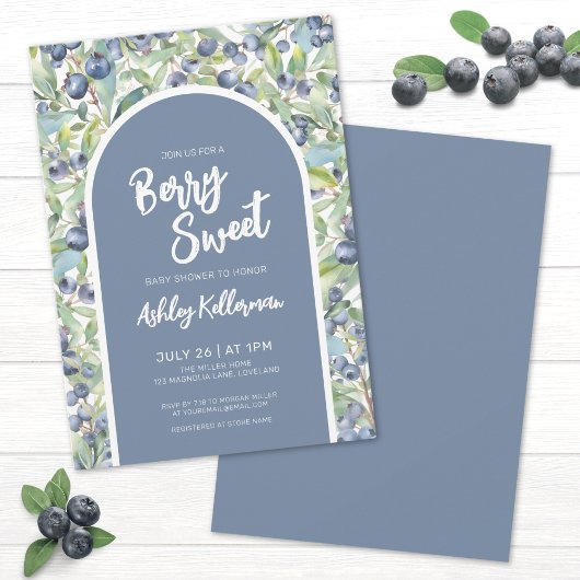 Invitation Bleu Berry Baby shower doux