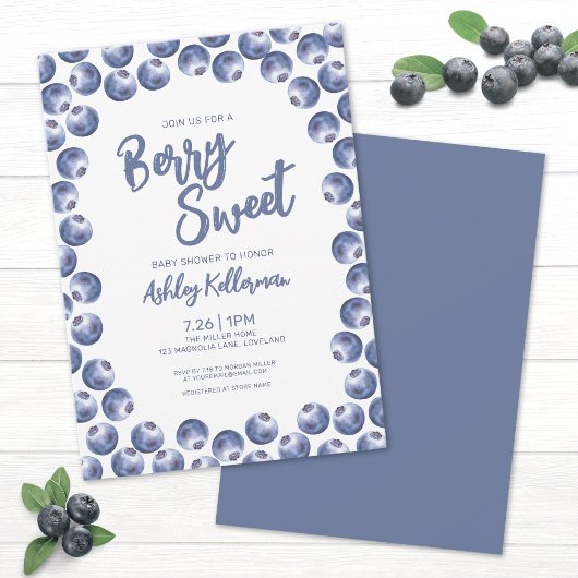 Invitation Bleu Berry Baby shower doux