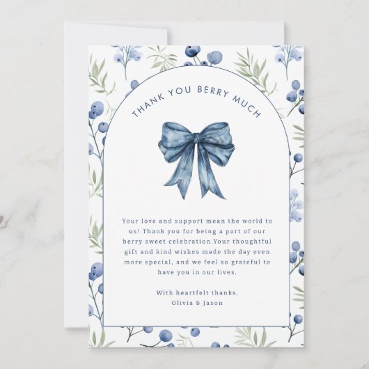 Invitation Bleu Berry Baby shower doux Merci (Devant)