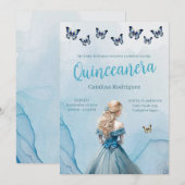 Invitation Bleu Beurre d'or Princesse Quinceañera (Devant / Derrière)