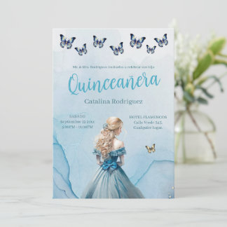Invitation Bleu Beurre d'or Princesse Quinceañera