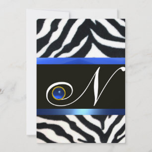 Invitation BLEU BLACÉ BLANC ZEBRA MONOGRAM DE FOUR, Sapphire