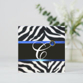 Invitation BLEU BLACÉ BLANC ZEBRA MONOGRAM DE FOUR, Sapphire (Debout devant)