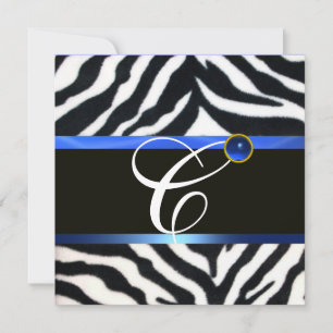 Invitation BLEU BLACÉ BLANC ZEBRA MONOGRAM DE FOUR, Sapphire