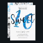 Invitation Bleu Black Argent Doux 16 Anniversaire<br><div class="desc">Personnaliser pour votre événement.</div>