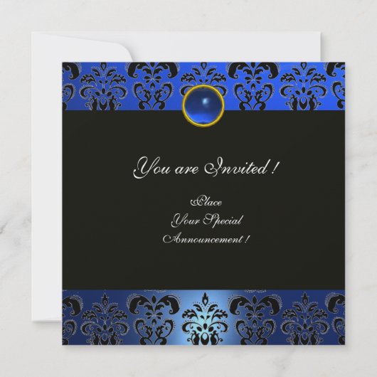 INVITATION BLEU BLACK DAMASK MONOGRAM SAPPHIRE GLACE BLANCHE (Dos)