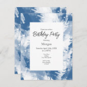 Invitation Bleu Blanc Abstrait Brosses modernes (Devant / Derrière)
