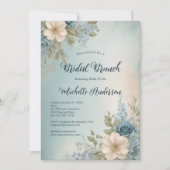 Invitation Bleu Blanc Aquarelle Fête des mariées Florale Brun (Devant)