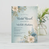 Invitation Bleu Blanc Aquarelle Fête des mariées Florale Brun (Debout devant)