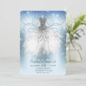 Invitation Bleu blanc Argent Princesse Robe Douce 16 Partie (Debout devant)