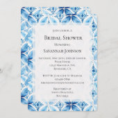 Invitation Bleu blanc Batik Fête des mariées florale (Devant / Derrière)