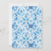 Invitation Bleu blanc Batik Fête des mariées florale (Dos)