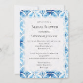 Invitation Bleu blanc Batik Fête des mariées florale (Devant)