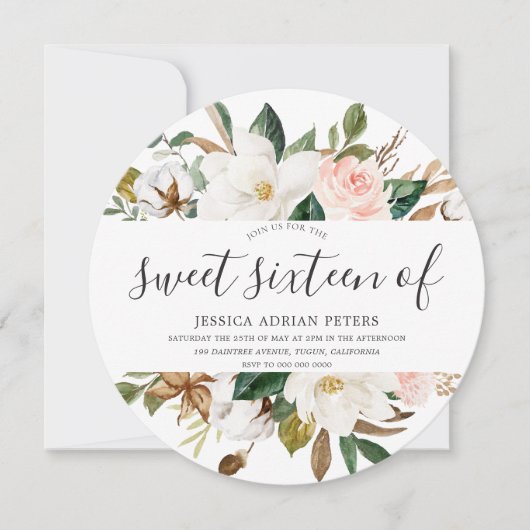 Invitation Bleu & Blanc Belles Fleurs Douces 16 (Devant)