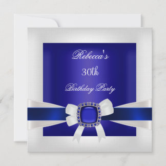 Invitation Bleu Blanc Bijou Arc 30ème Fête d'Anniversaire Arg