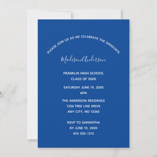 Invitation Bleu Blanc Bleu Graduation formelle (Dos)