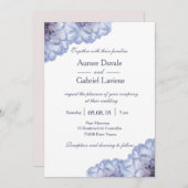 Invitation Bleu blanc bleu lilas fleurs florales mariage (Devant / Derrière)