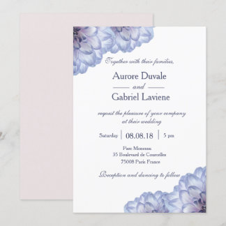 Invitation Bleu blanc bleu lilas fleurs florales mariage