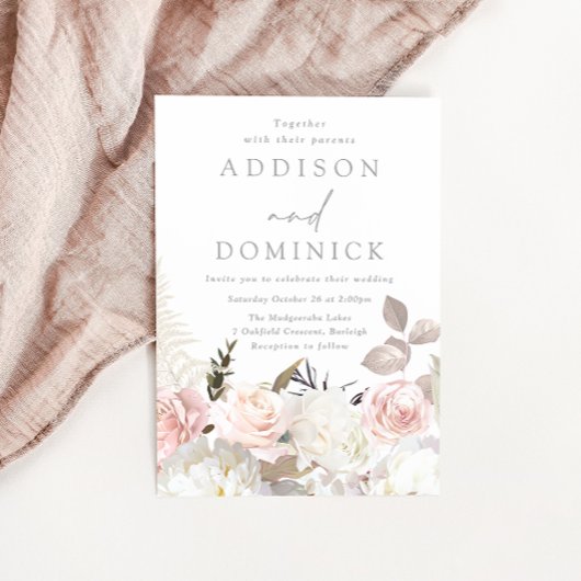 Invitation Bleu Blanc Botanique Roses Toutes les saisons Mari