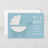 Invitation Bleu blanc Buggy bébé garçon douche (Devant / Derrière)