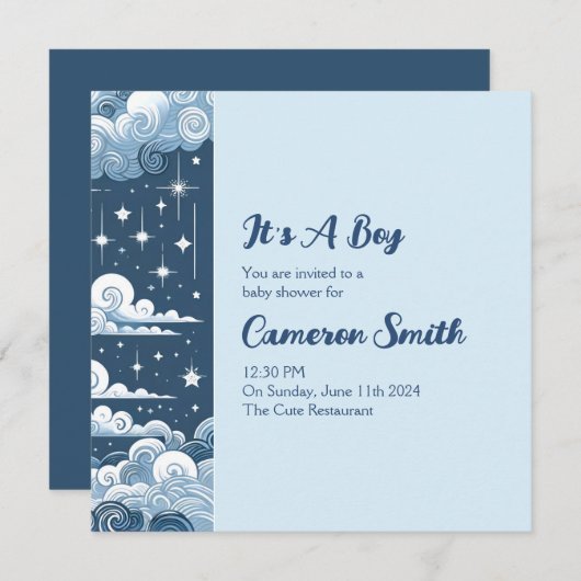 Invitation Bleu blanc céleste (Devant / Derrière)