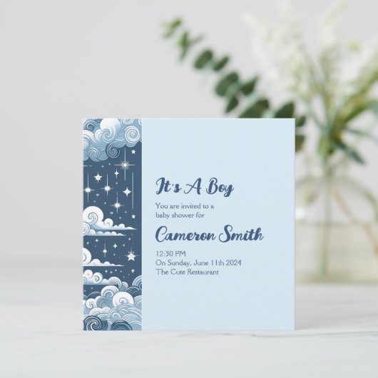 Invitation Bleu blanc céleste (Debout devant)