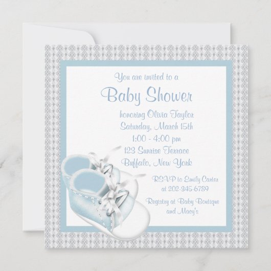 Invitation Bleu Blanc Chaussures Bleu Dentelle Bébé Garçon Do (Dos)