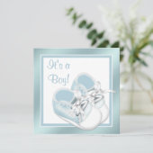 Invitation Bleu Blanc Chaussures élégant Bleu Bébé Garçon Dou (Debout devant)