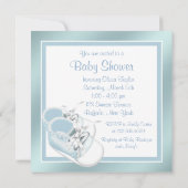 Invitation Bleu Blanc Chaussures élégant Bleu Bébé Garçon Dou (Dos)