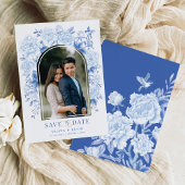 Invitation Bleu blanc Chinoiserie Bird Peony Enregistrer la d
