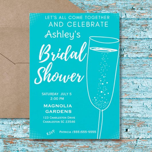 Invitation Bleu Blanc Cocktail Verre Fête des mariées mousseu