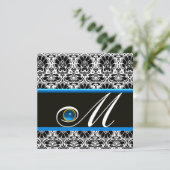Invitation BLEU BLANC DAMAS MONOGRAMME Saphir (Debout devant)