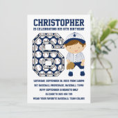 Invitation Bleu blanc de baseball 6e fête d'anniversaire (Debout devant)