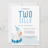 Invitation Bleu blanc Deux oies soyeux 2e anniversaire (Devant)