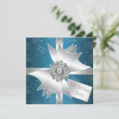 Invitation Bleu Blanc Diamant Bow femmes 60e fête d'anniversa (Debout devant)