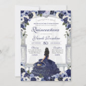 Invitation Bleu Blanc Elégant Charro Princesse Quinceanera (Devant)