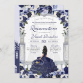 Invitation Bleu Blanc Elégant Charro Princesse Quinceanera (Devant / Derrière)