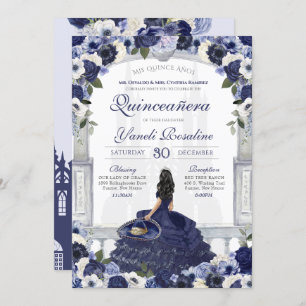 Invitation Bleu Blanc Elégant Charro Princesse Quinceanera