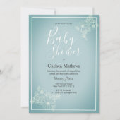 Invitation Bleu blanc élégant dégradé floral Baby shower en (Devant)