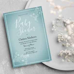 Invitation Bleu blanc élégant dégradé floral Baby shower en