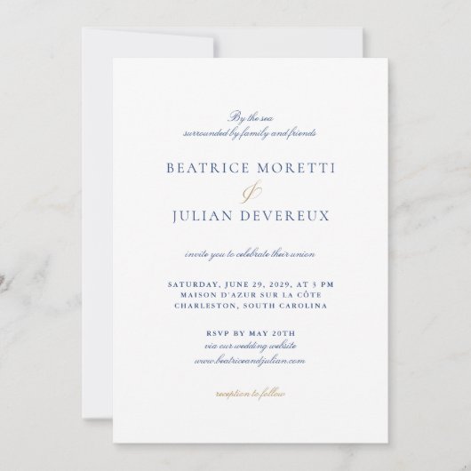 Invitation Bleu & blanc Elegant Méditerranéen Mariage RSVP (Devant)