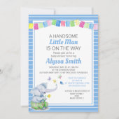 Invitation Bleu Blanc Eléphant Papillons bébé Garçon Douche (Devant)