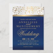 Invitation Bleu blanc et bleu marine avec points d'or - Invit (Devant)