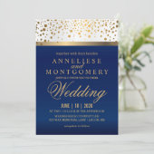 Invitation Bleu blanc et bleu marine avec points d'or - Invit (Debout devant)