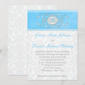 Invitation Bleu, Blanc et Damassé Gris Monogrammé (Devant / Derrière)