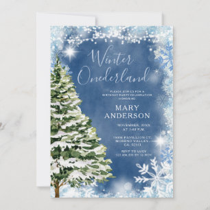 Invitation Bleu blanc Flammes de neige Hiver Onederland Anniv
