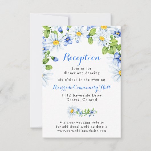 Invitation Bleu Blanc Fleur Faisy Mariage Réception Insertion (Devant)