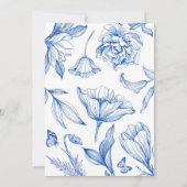 Invitation Bleu blanc fleuri élégant anniversaire (Dos)