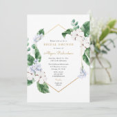 Invitation Bleu blanc fleurons doré cadre nuptiale douche (Debout devant)