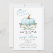 Invitation Bleu blanc fleurs petit citrouille bébé garçon dou (Devant)